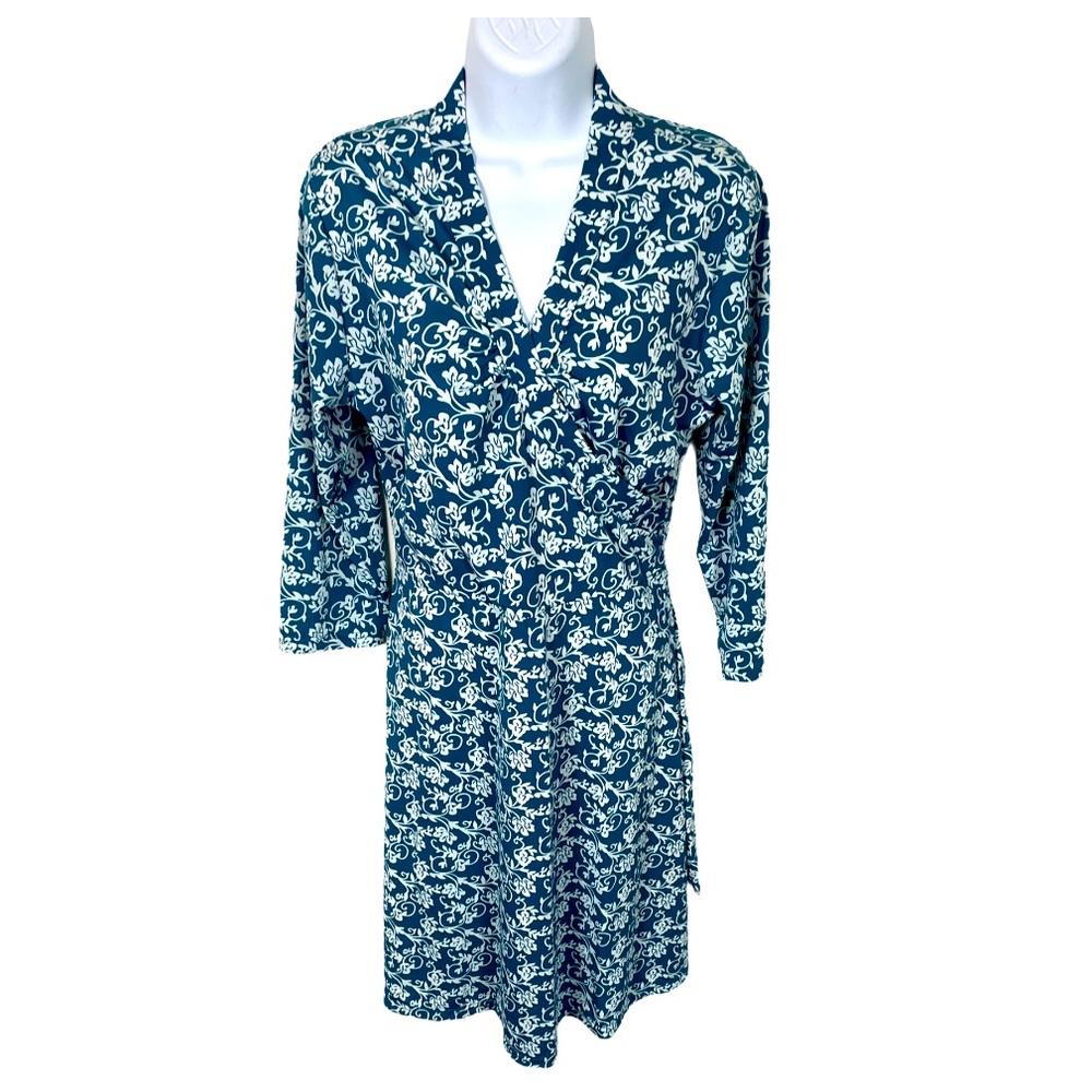 Dress M Teal Surplice A-Line Tie Belt Long Sleeves